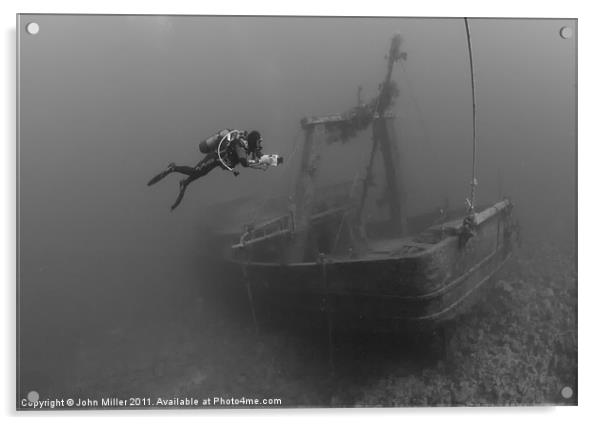 Diver/Videographer on Fishing Boat Wreck, Hurgada, Acrylic by John Miller