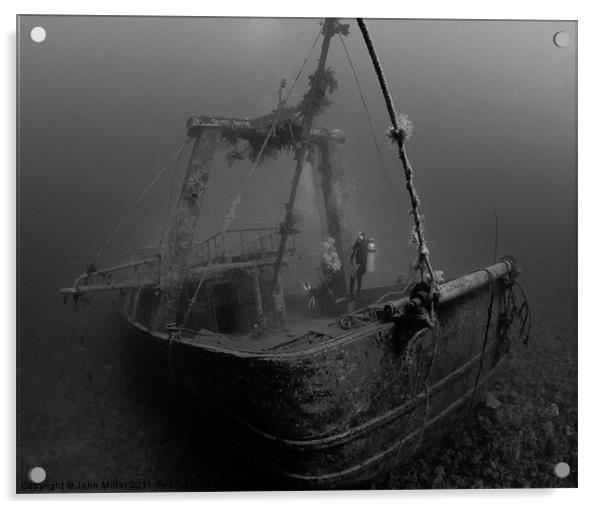 Fishing Boat Wreck & Divers,Hurgada Acrylic by John Miller