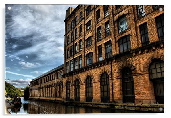 part of  salts mill over  leeds liverpool canal Acrylic by simon sugden