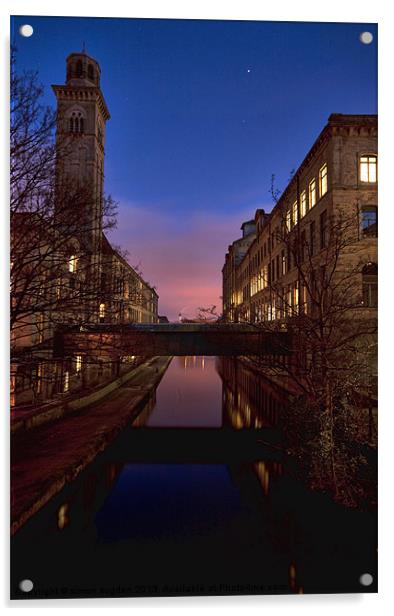 salts mill overlooking leeds liverpool canal Acrylic by simon sugden