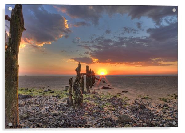 spurn point sunset Acrylic by simon sugden