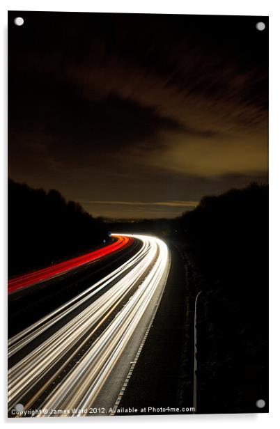 Motorway light trails at Crawley, Sussex Acrylic by James Ward