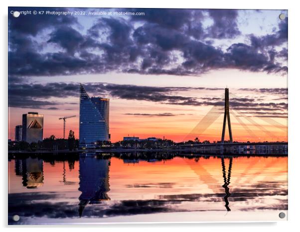 Majestic Sunset over Riga's Daugava River Acrylic by K7 Photography