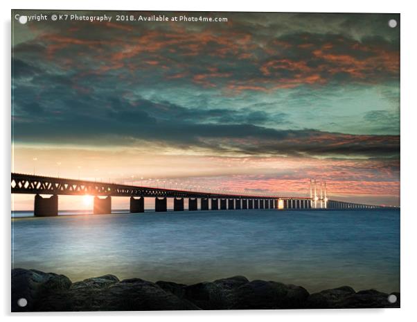 Evening comes to the Oresund Bridge Acrylic by K7 Photography