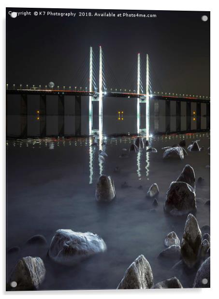 The Oresund Bridge by Night Acrylic by K7 Photography