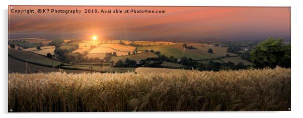 South Devon Countryside Sunset Panorama Acrylic by K7 Photography