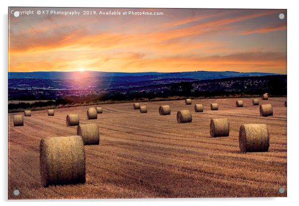A Straw Bale Sunset - Over the fields to Sheffield Acrylic by K7 Photography