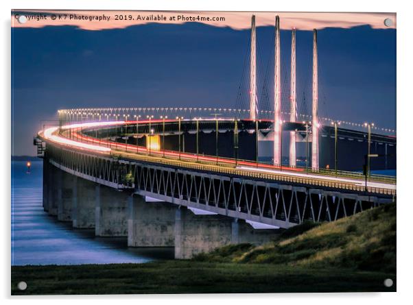 Towering over the Oresund Strait - The Bridge. Acrylic by K7 Photography