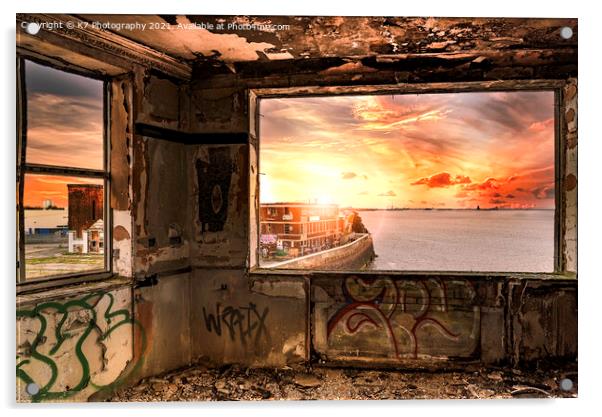 Abandoned Warehouse Sunrise Acrylic by K7 Photography