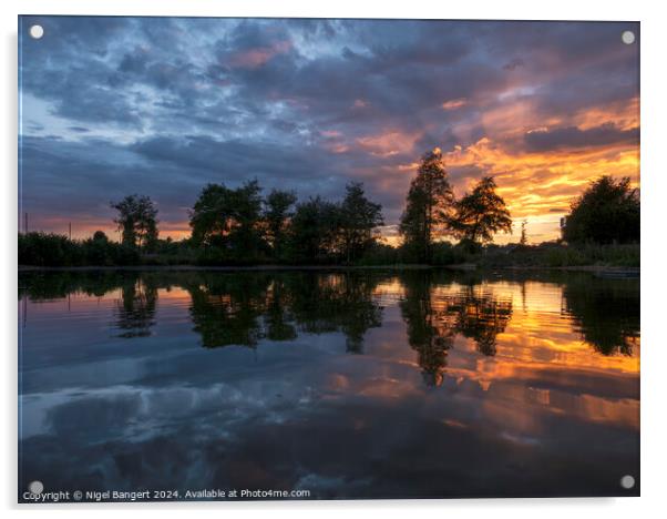 Matching Green Pond Sunset Acrylic by Nigel Bangert