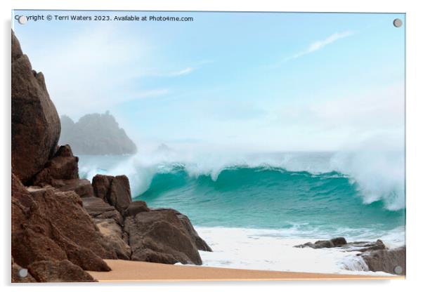 Porthcurno Wave Acrylic by Terri Waters