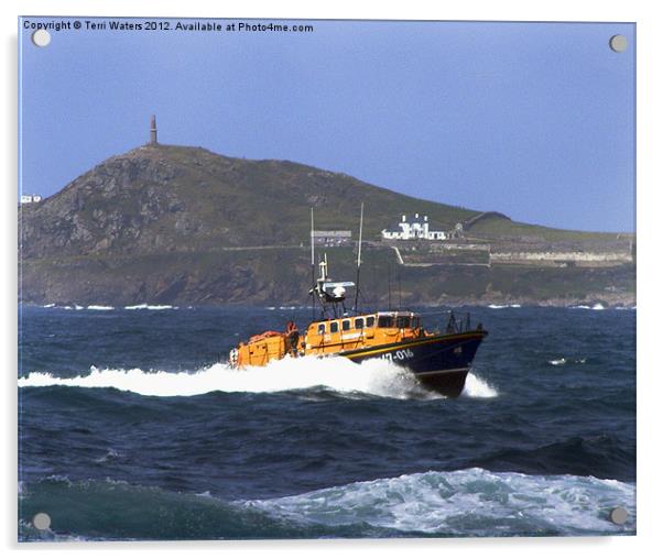 Tyne class lifeboat Cape Cornwall Acrylic by Terri Waters