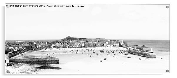 St Ives in black & white Acrylic by Terri Waters