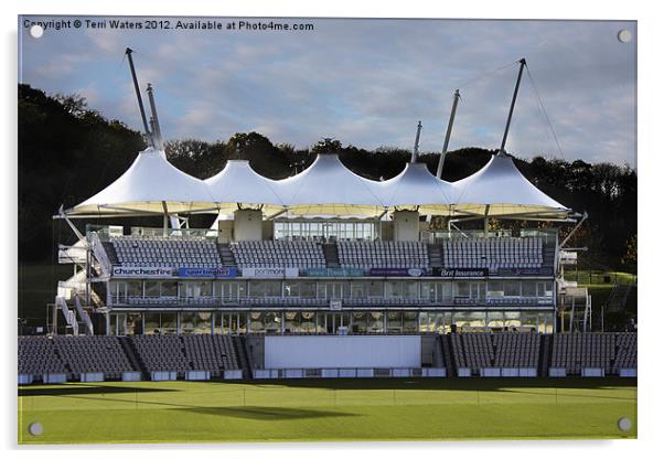The Ageas Bowl Cricket Pavilion Acrylic by Terri Waters