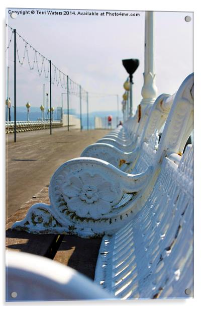 Wrought Iron Benches Torquay Pier Acrylic by Terri Waters