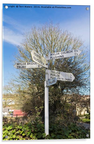 Mylor Signpost Acrylic by Terri Waters