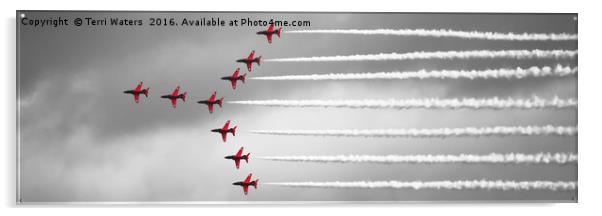 Red Arrows Selective Colour Panorama Acrylic by Terri Waters