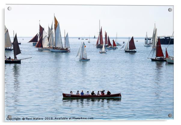 Mylor Gig at the Falmouth Classics Parade Acrylic by Terri Waters