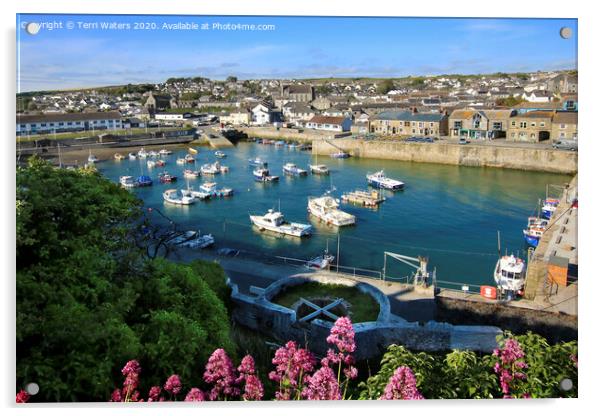 Looking Down at Porthleven Inner Harbour Acrylic by Terri Waters
