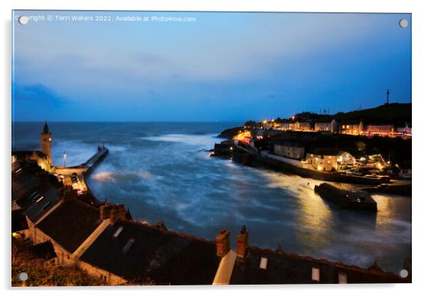 Porthleven at Night Acrylic by Terri Waters