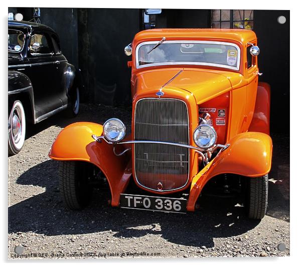 Orange Vintage Ford Car, Twinwood Acrylic by DEE- Diana Cosford