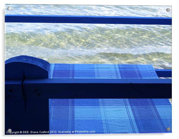 Greek blue beach sea taverna Acrylic by DEE- Diana Cosford
