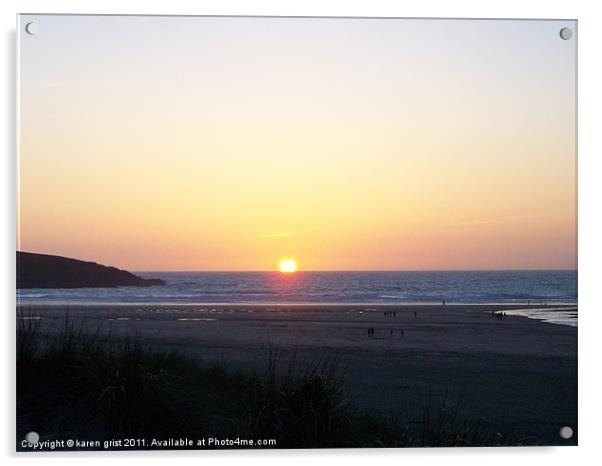 Sunset over Crantock Bay, Cornwall Acrylic by karen grist