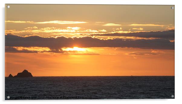 Sunset over Constantine Bay Cornwall Acrylic by karen grist