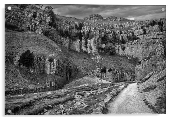 The Approach to Malham Cove in Black and White Acrylic by Colin Metcalf