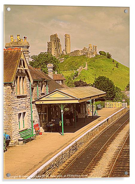Corfe castle railway station Acrylic by Linsey Williams