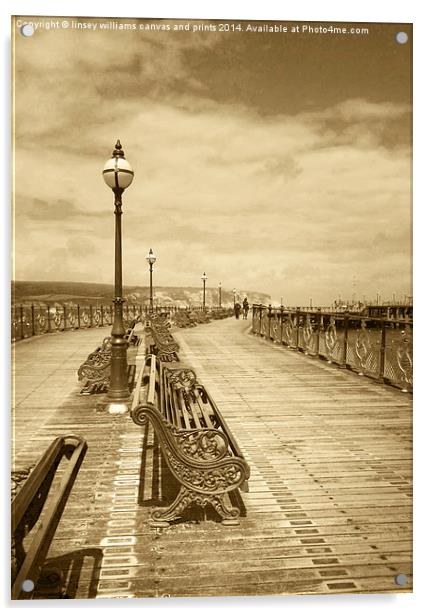 Swanage Pier In Sepia Acrylic by Linsey Williams