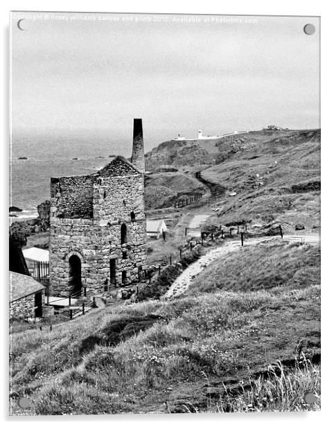 Levant Tin Mine, Black And White, Cornish Industry Acrylic by Linsey Williams