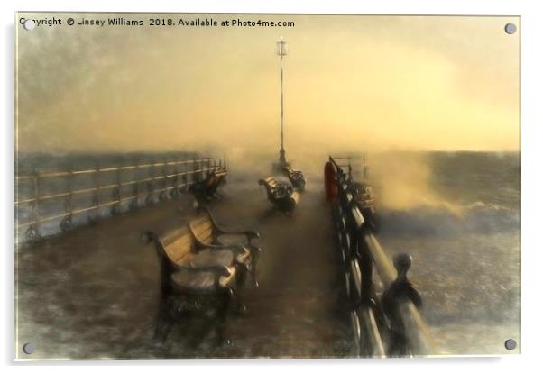 Winter Sunrise Swanage Jetty Acrylic by Linsey Williams