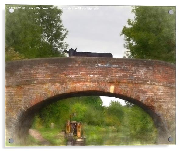Cow on a Bridge over the Grand Union Canal Acrylic by Linsey Williams
