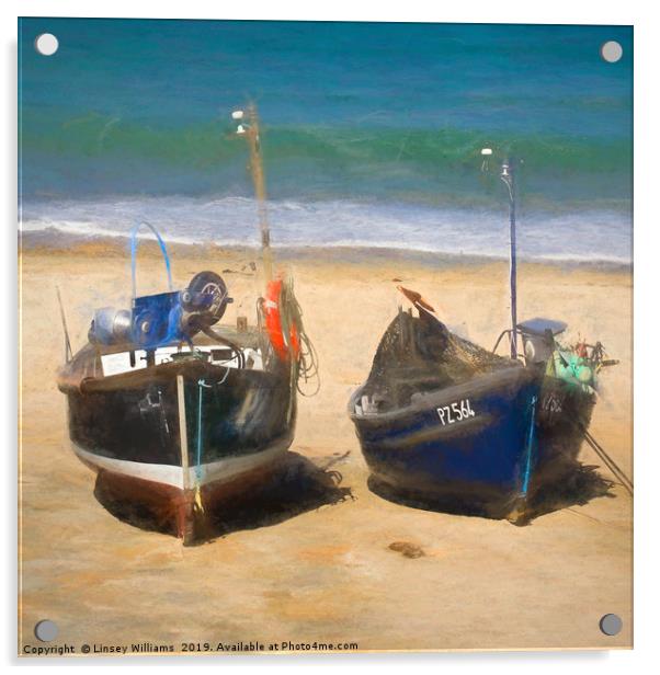Fishing Boats of Sennen Cove Cornwall Acrylic by Linsey Williams