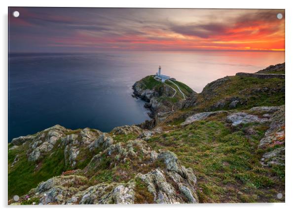 South Stack Lighthouse at Spring sunset  Acrylic by J.Tom L.Photography