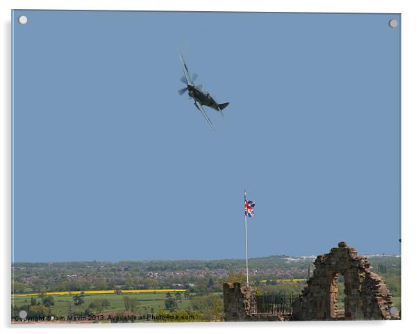 Spitfire over Tutbury Castle Acrylic by Iain Mavin