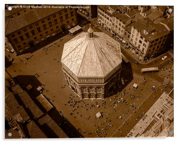 Florence Baptistry in Sepia Acrylic by Scott K Marshall