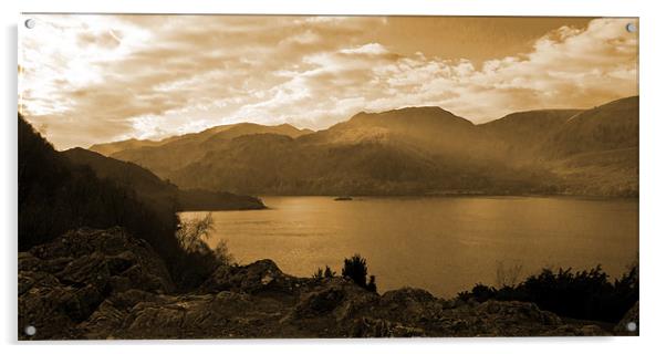 Ullswater Sepia Acrylic by Lee Dawson