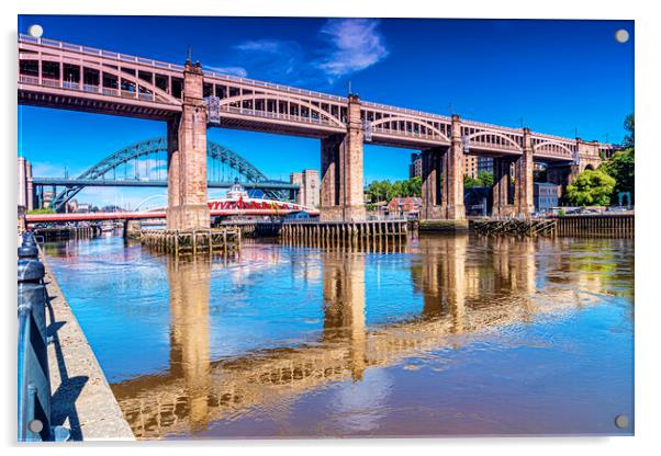 Rail Bridge Over The Tyne Acrylic by Valerie Paterson