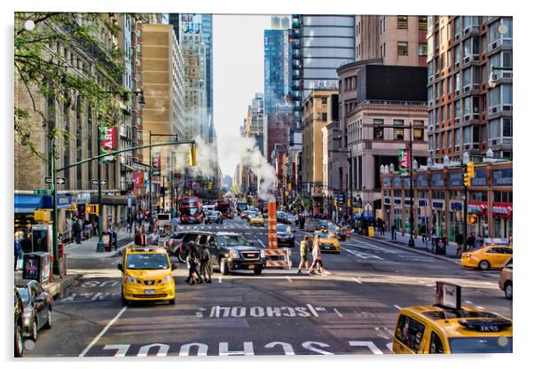 New York City Street Acrylic by Valerie Paterson