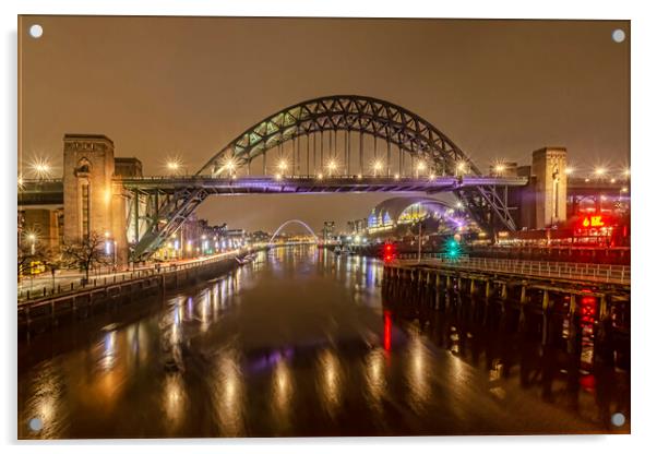 Evening Lights on the Tyne Acrylic by Valerie Paterson