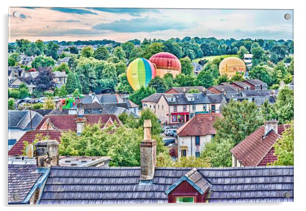 Balloons Over Strathaven Roofs Acrylic by Valerie Paterson
