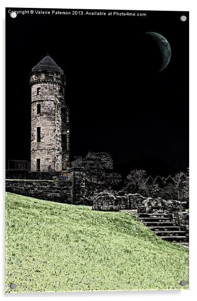 Eerie Eglinton Castle Acrylic by Valerie Paterson