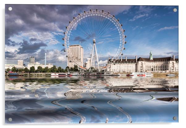 London Eye Across the Thames Acrylic by Valerie Paterson