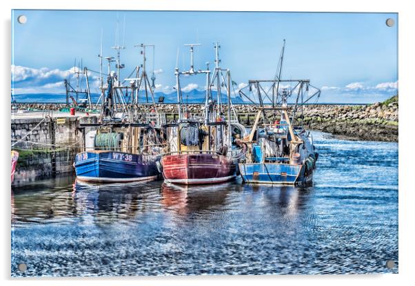 Girvan Fishing Boats Acrylic by Valerie Paterson