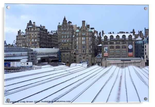Edinburgh Old Town Snow Acrylic by Craig Brown