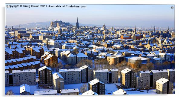 Edinburgh Rooftops in Winter Acrylic by Craig Brown