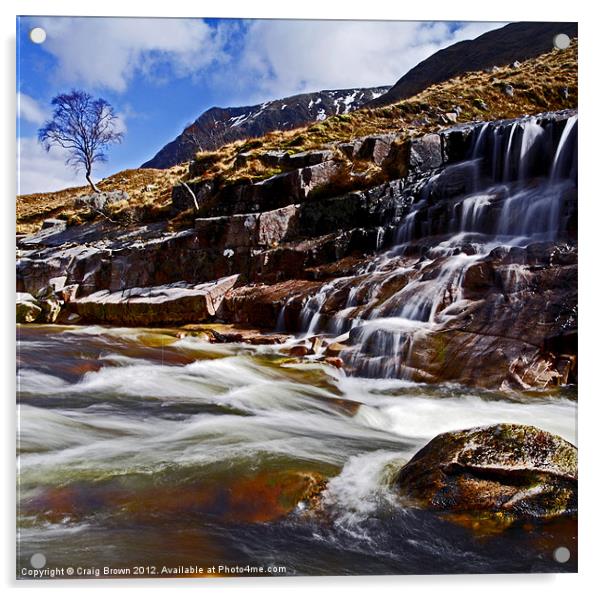 Waterfall, Glen Etive Acrylic by Craig Brown