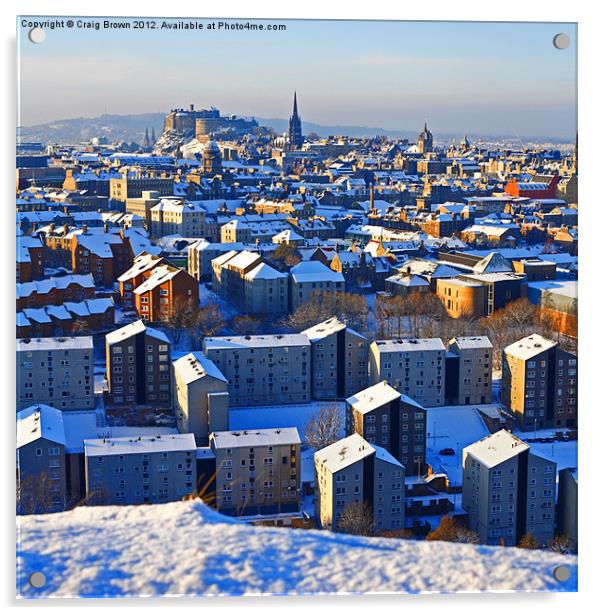 Edinburgh Cityscape in Winter Acrylic by Craig Brown
